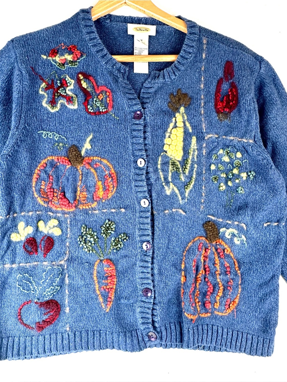 Talbots Harvest Embroidered Cardigan Sweater Cotton Ramie Blend - Picture 2 of 10